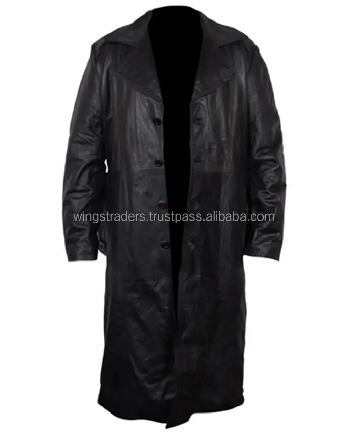 Men Vintage Overcoat Black Long Leather coat
