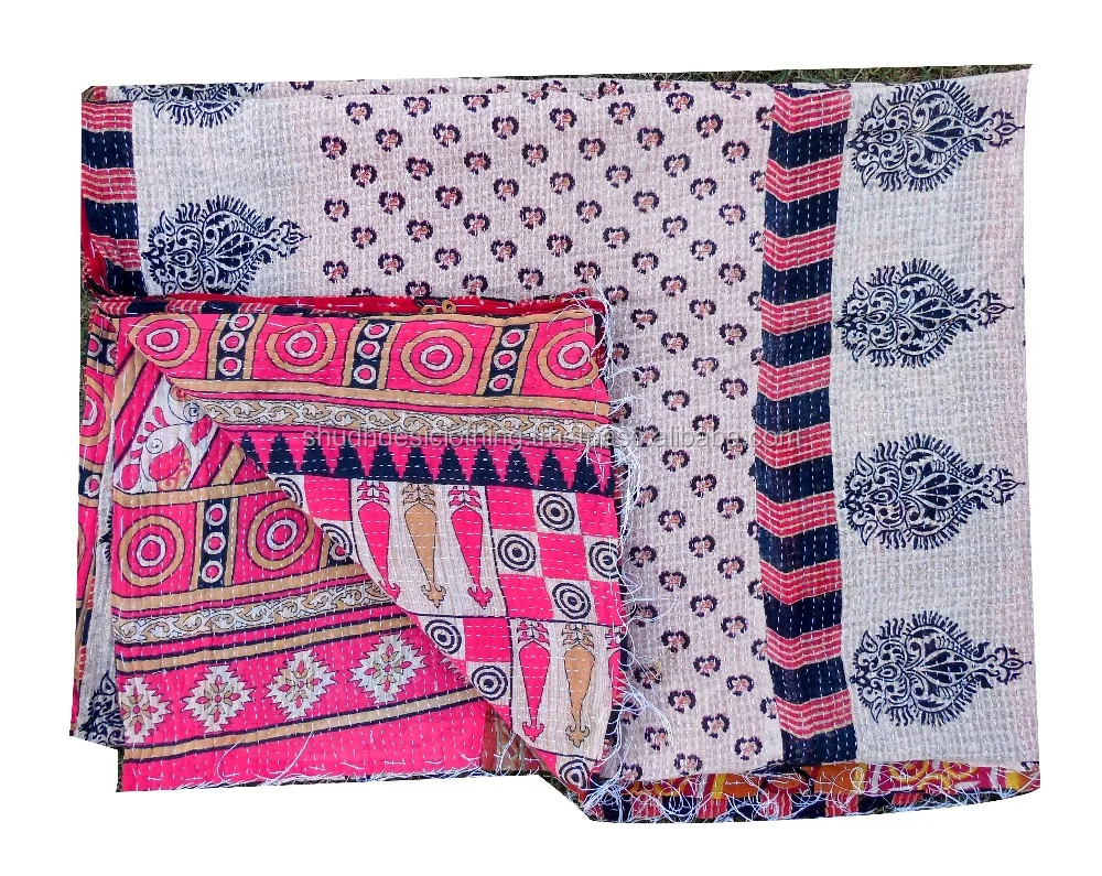 Reversible Bedding Bedspread Decorative Blanket Patchwork Kantha Quilt Manufacturer Indian Throw Handmade Kantha King Size Soft