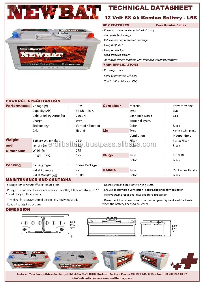 
88 Ah car battery for European cars from Turkish Manufacturer 