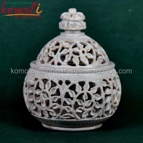 Handmade soap stone carving tea light holder, natural stone candle holder soapstone candle holder