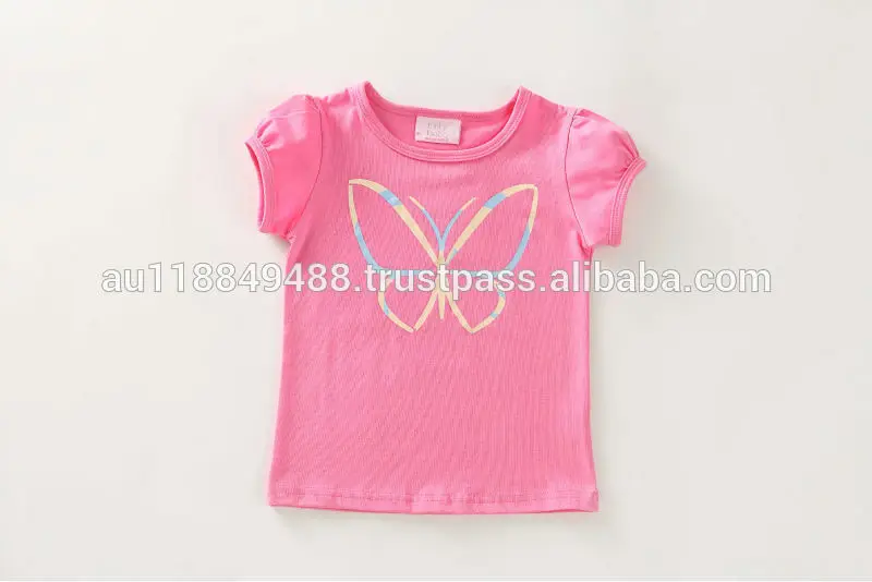 
Высокое качество о-образным вырезом с коротким рукавом стрейч розовая бабочка подростков девочка майка 