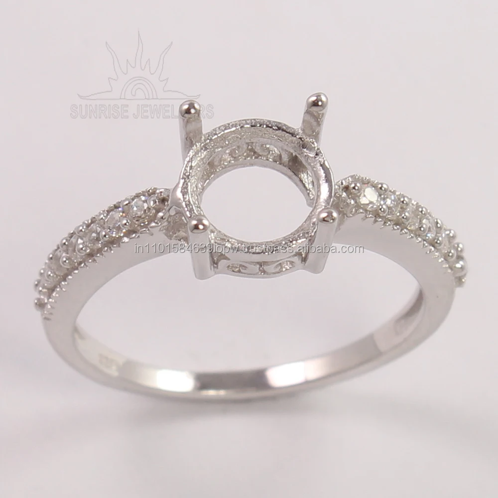 Round Ring Sizes 925 Sterling Silver All Beautiful CZ Semi Mount Setting 8 Mm Cute Gemstone Rings Set Your Choice Claw Setting