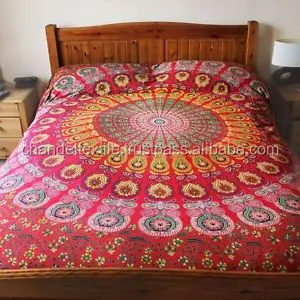Indian Mandala Duvet Cover Doona Reversible Queen Size Flat Sheet & Matching Pillowcases Hippie Bedspread