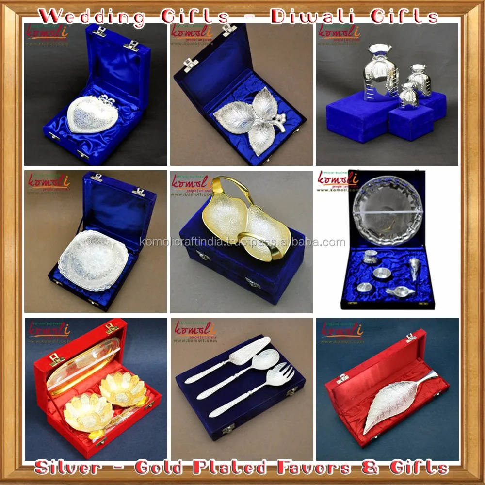 
Unique wedding return gift favor idea silver plated vase brass gunny bag shape 