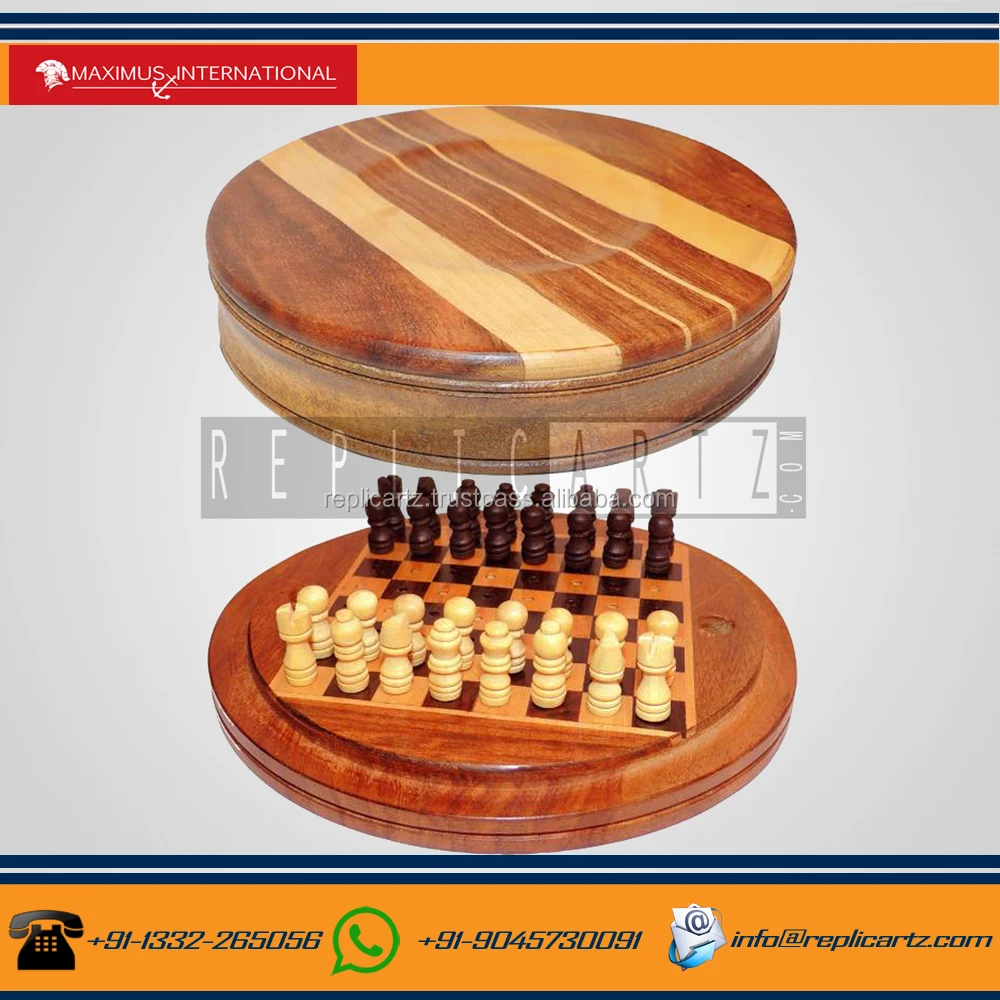 Pegged Wooden Traveling Chess Round Board Game Develops Logical Thinking and Strategy, Best Gift Idea for Kids