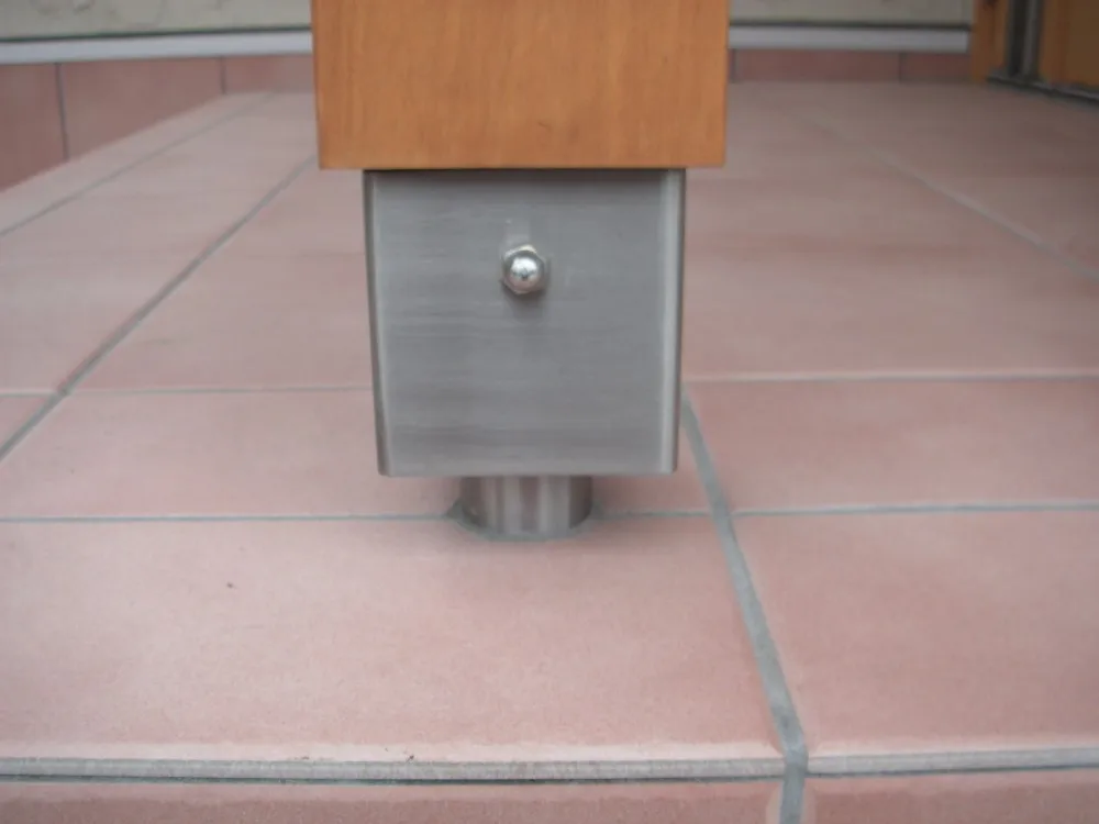 Stainless steel embedding steel post base plate for column at balcony, porch, veranda made in Japan