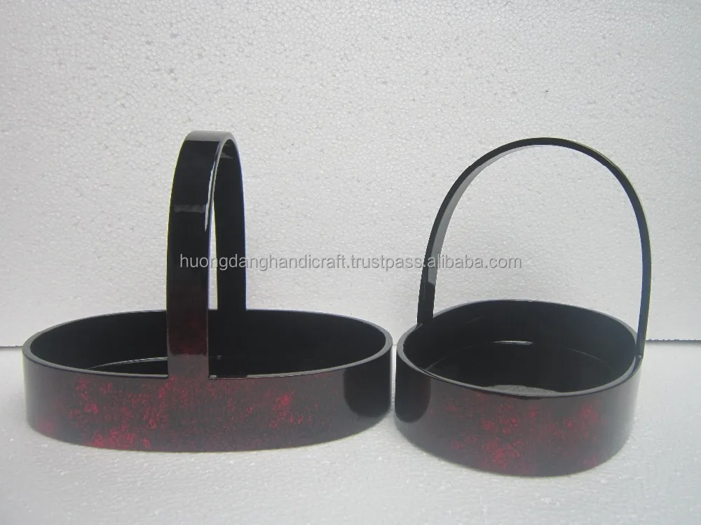 Shiny Black outside oval Lacquer Tray Vietnam with Handle