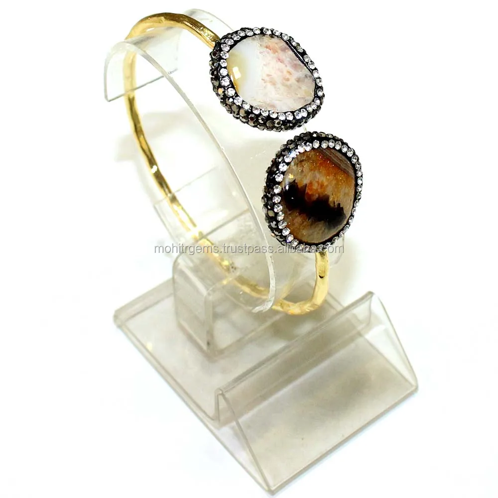 Pearl & Agate Turkish Work Stone Beautiful Adjustable Handmade Vintage Statement Cuff