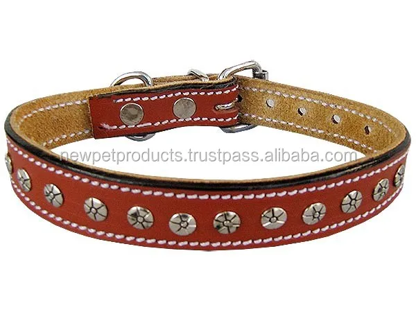 Designs dog Collar leather brass stud pet collars and leads wholesale custom design