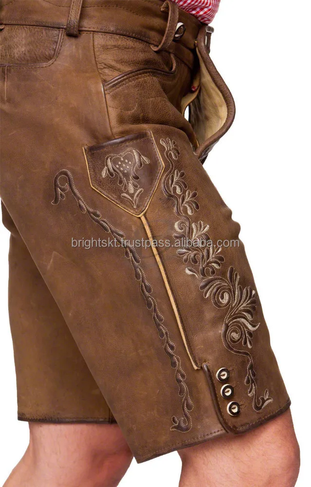Mens Traditional German Bavarian Lederhosen Oktoberfest Light Brown Lederhosen (Bavarian Garments) High Quality Product 2024