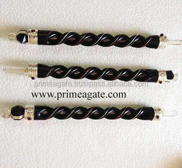 Latest Rose Wood Amethyst & Crystal Quartz Herkimer Spiral Healing Wand | Wholesale Healing Sticks From Prime Agate Exports