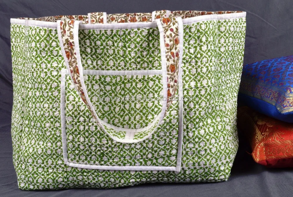 Cotton Hand Block Printed Reversible Bag Quilted Beach Large Gypsy Tote Bag Ladies Purse Wholesaler from India