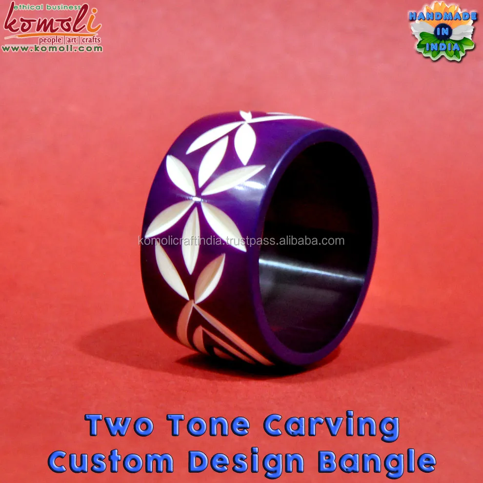 Purple flower two tone wide bakelite carving carved resin bangle bracelets vintage jewelry