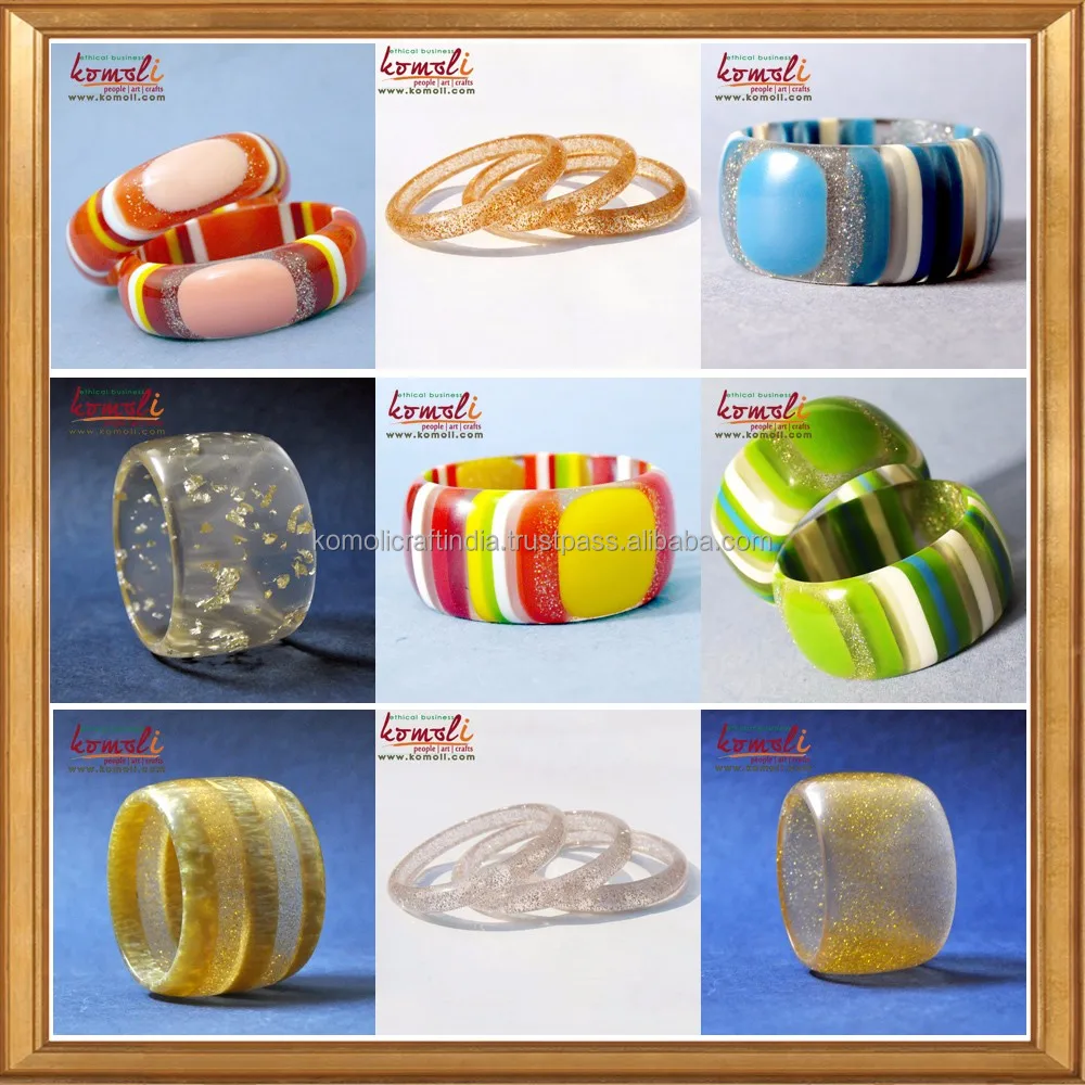 Golden glitter resin acrylic Indian fashion jewellery bracelet bangle