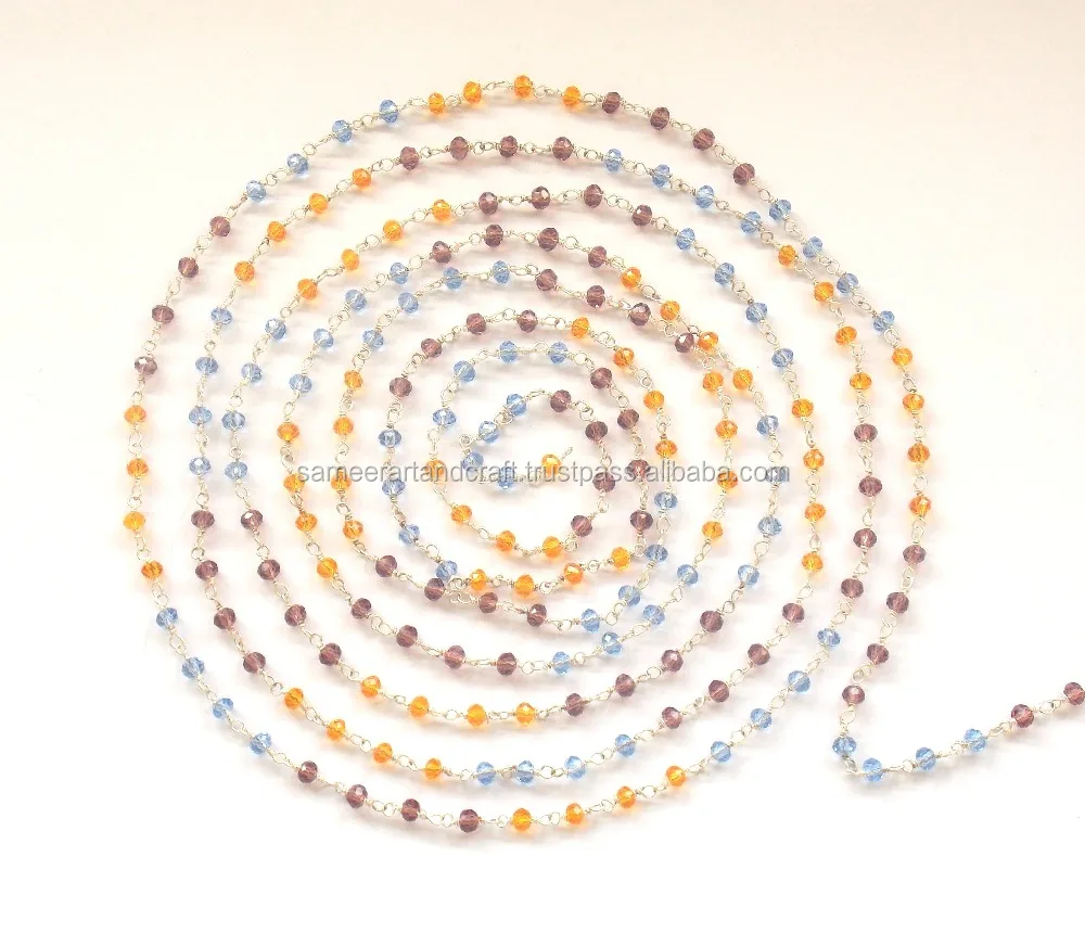 Beautiful Multi Stone Silver Plated 3 - 4 mm Beaded Natural Gemstone Multi Jewelry Rosary  Coin Charm Chain