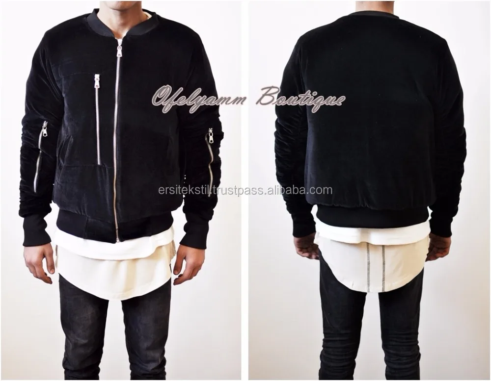
VELVET Custom Vanta Black Hunter Fog Front and Sleeve Zipper Quilted Bomber Jacket / Flight Jacket /Stich Lines on the Side 