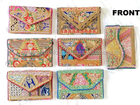 Indian handmade patchwork Clutch purse - Wedding Clutch Purse - Indian handmade Golden embroidery patchwork Purse Clutches Bag