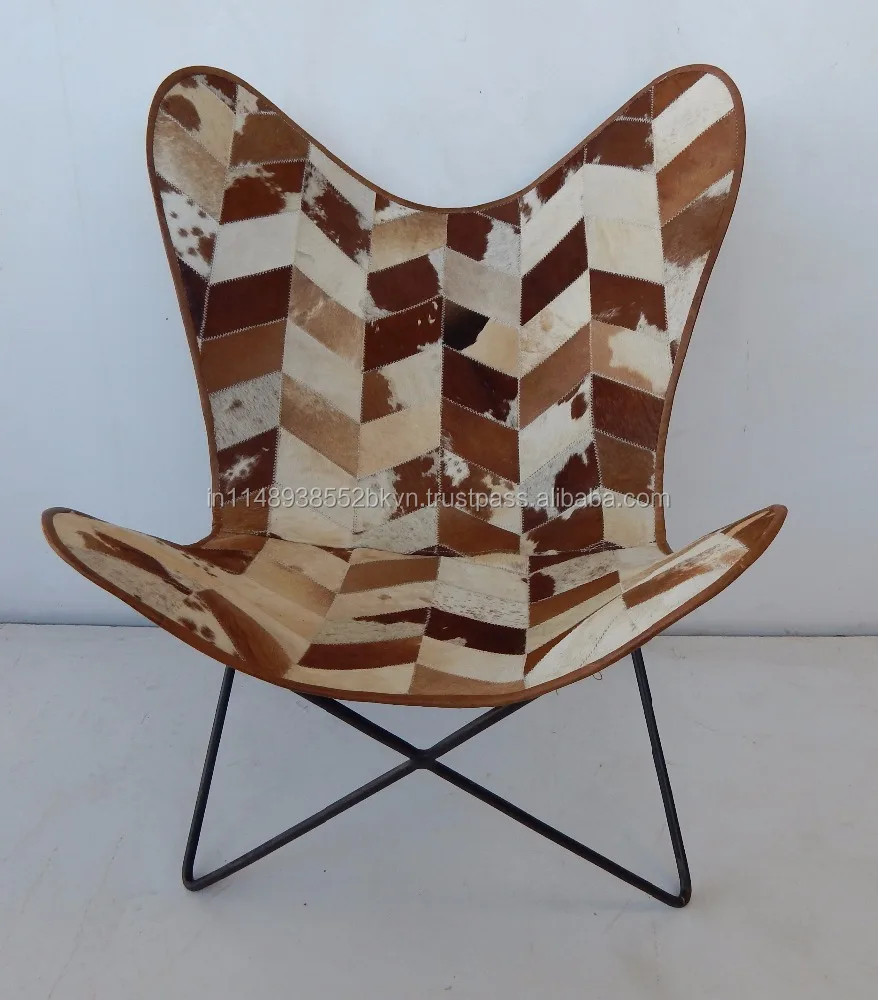 Промышленный и винтажный узор из натуральной кожи и цвета с металлическим основанием складной стул-бабочка