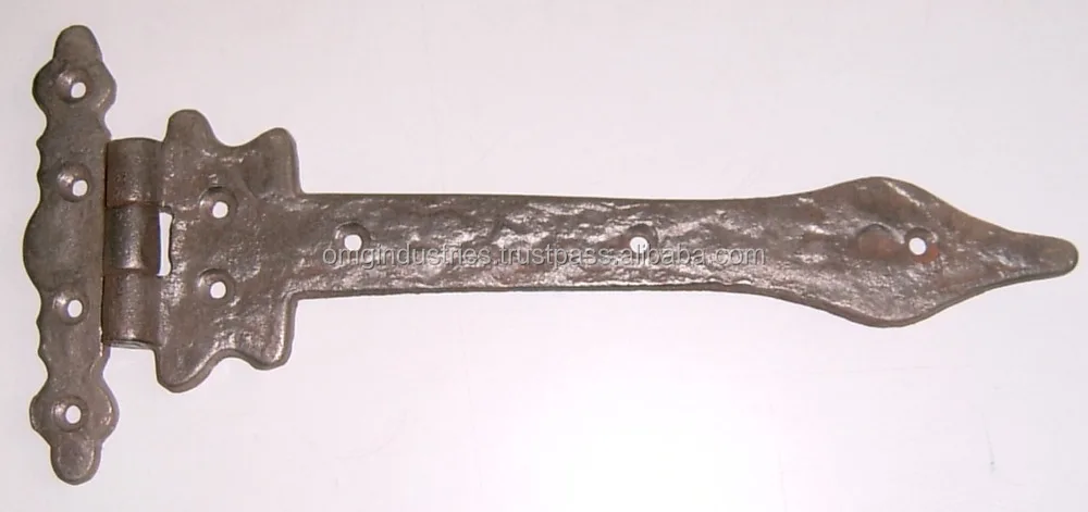 OMG Industries Heavy Duty Iron Door Hinge T-Strap Shed Black Barn Fancy Gate Hinges