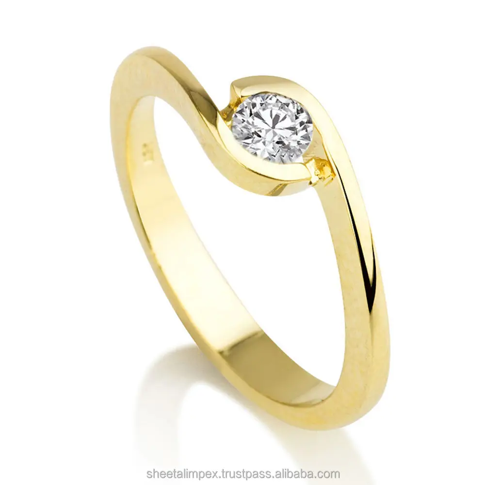 Sheetal Impex 0.30 Carat SI Clarity FG Color Round Shape Real Natural Diamonds Studded 14 Kt Yellow Gold Solitaire Ring