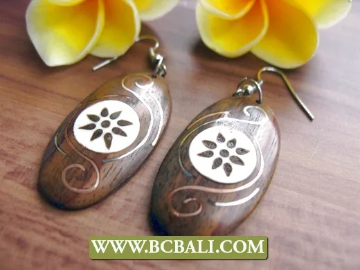 Natural Wood Sono Handmade Earrings Hand Carving Ethnic Design