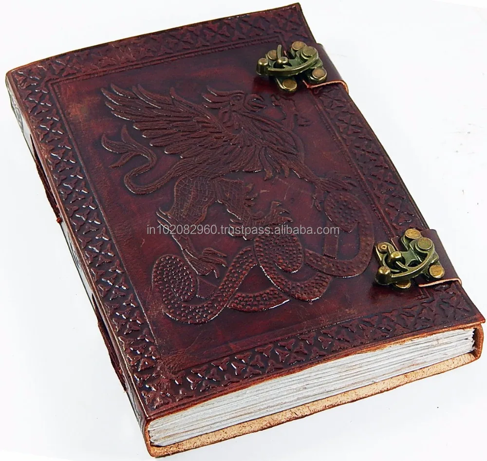 Handmade genuine Leather 6 X 8 Celtic Griffin Leather Journal note book sketch book travel journals with Handmade Paper for gift