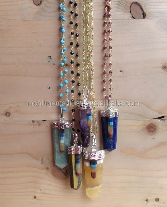Healing Pendant, Dowsing Pendulum, Natural Gemstone Chakra Pendulum Pendant Necklace with Rosary Chains - Birthstone Jewelry