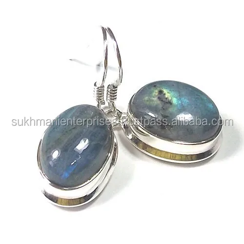 925 sterling silver blue fire labradorite drop earrings for girls handmade Indian wholesale jewellery