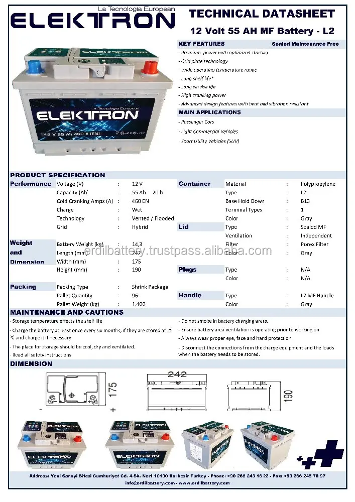 
55 Ah Maintenance Free Car Battery 