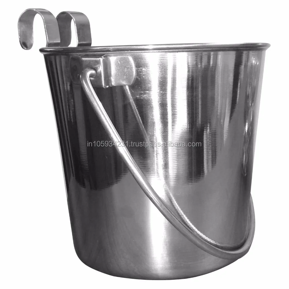 1 Quart size - Stainless steel Flat Sided Pet Pail Bucket with Hooks