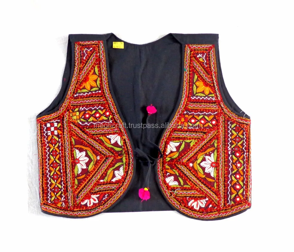 Vintage mirror work kutch embroidered jacket - Wholesale hand embroidery sleeveless vest- Indian women waistcoat - koti - shrug