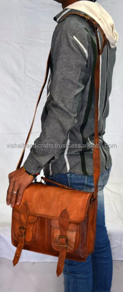 Indian Ethnic Mens real leather cross body bag vintage handmade laptop bag...