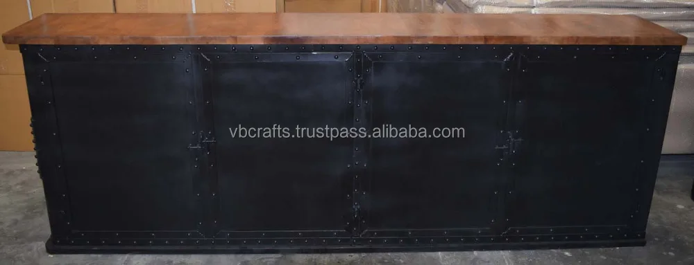 Industrial Antique American Style Metal Riveted  Mango Wood Top Extra Long Restaurant Home Bar Cafe Club Pub Bar Counter