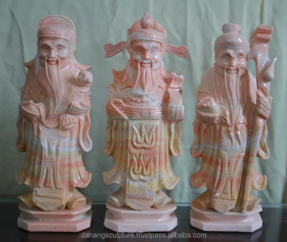 Fu Lu Shou Gods of Luck, Happiness and Longevity marble statue