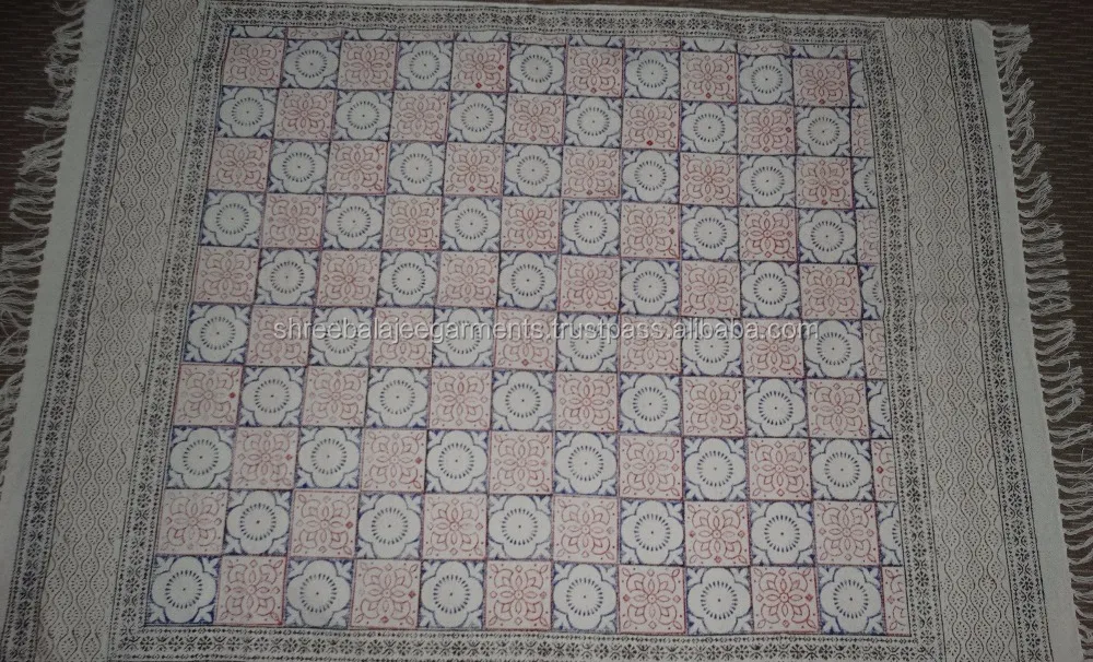Handblock printed fabri Indian Handmade Carpet Throw Indian Rug Handmade Hand-dyed Indigo Rug, Small Mat, 2 x 3 ft, White/Indigo