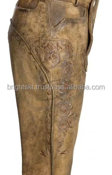 Mens Bavarian Trachten Leather Lederhosen Knee Length Shorts Oktoberfest Outfit (Oktoberfest German Garments) high quality 2024