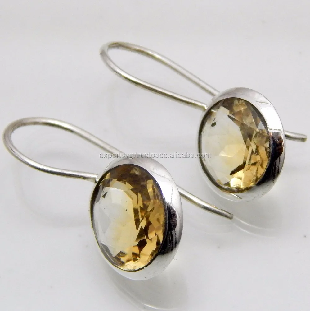 Beautiful Natural Lemon Quartz Gemstone 925 Sterling Silver Earring Fashion Women Girls Gift Earrings
