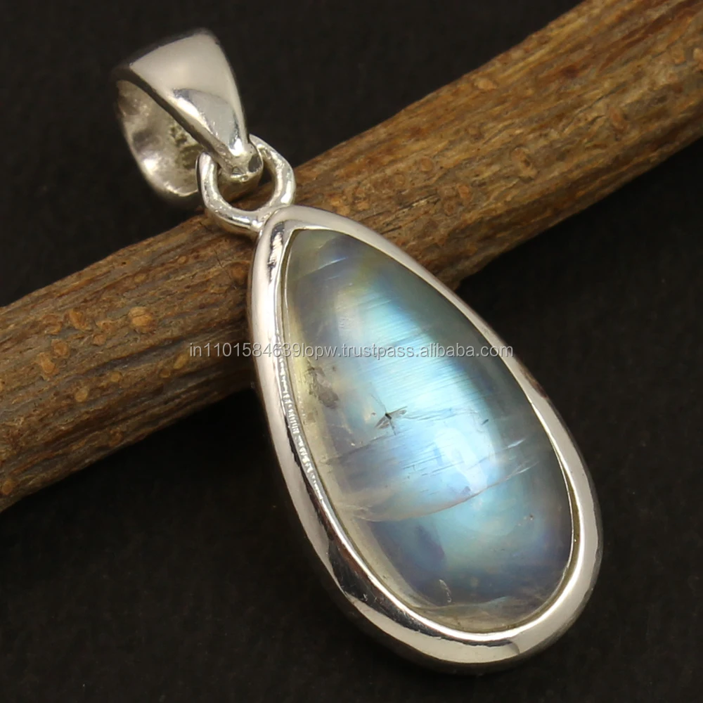 blue moonstone Pendant 925 Sterling Silver Natural RAINBOW MOONSTONE Gemstone