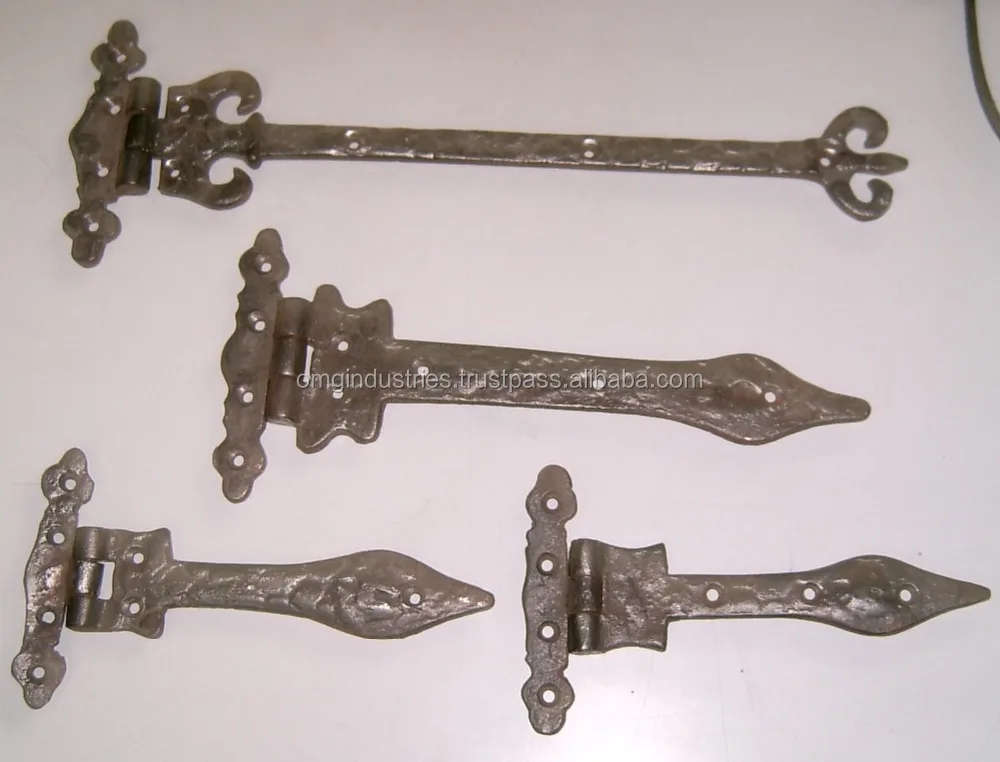 OMG Industries Heavy Duty Iron Door Hinge T-Strap Shed Black Barn Fancy Gate Hinges