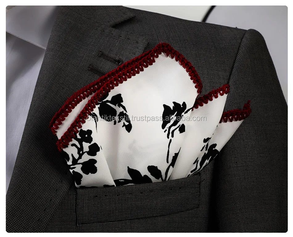 Wholesale Digital Printed Polyester Cotton or Linen Pocket Square Handkerchief with Signature Knitted Border