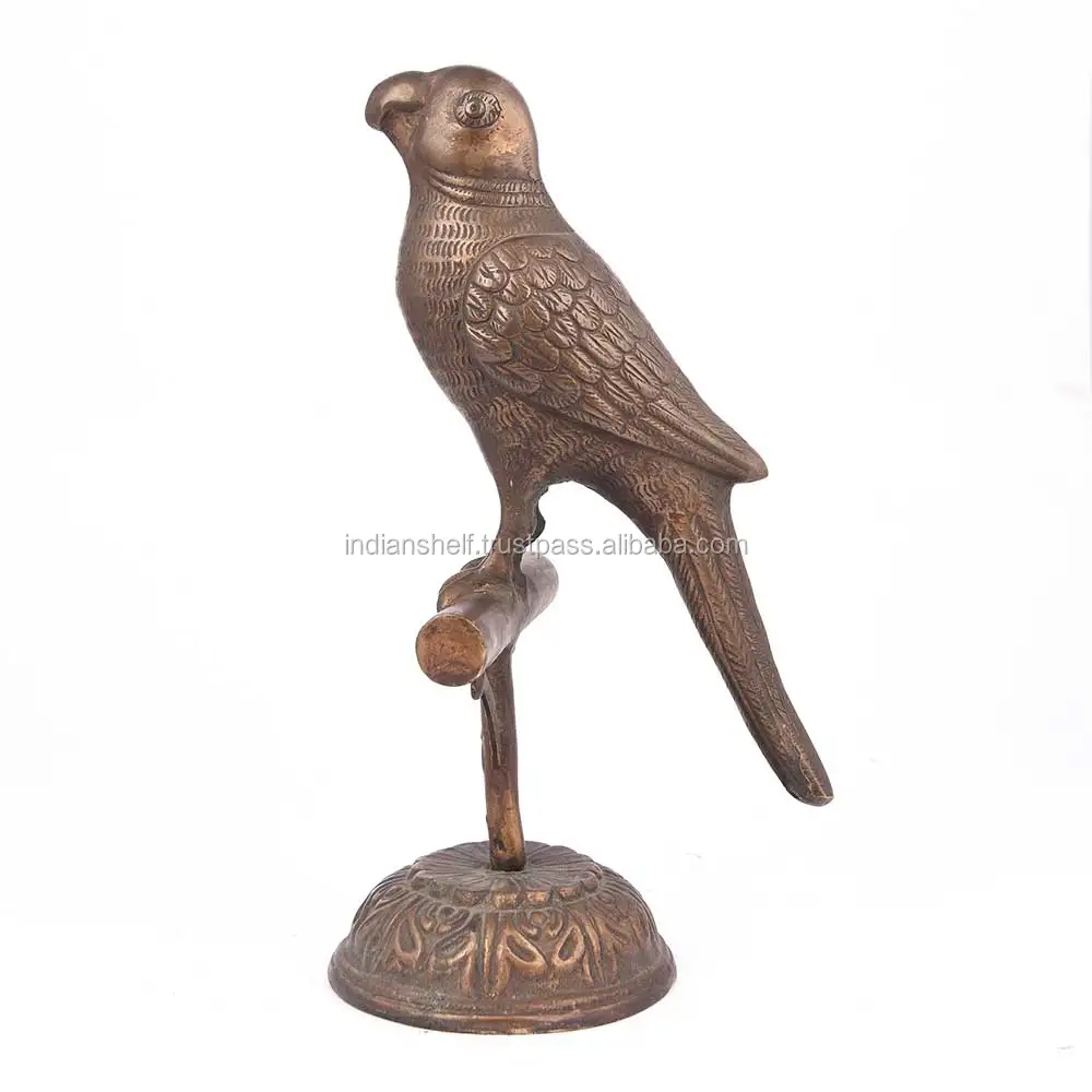 Indian Vintage Brass Bronze Parrot On A Stand Sculptures Figurine Statue Home Decoration Gift Items 26 x 12cm SBG-278