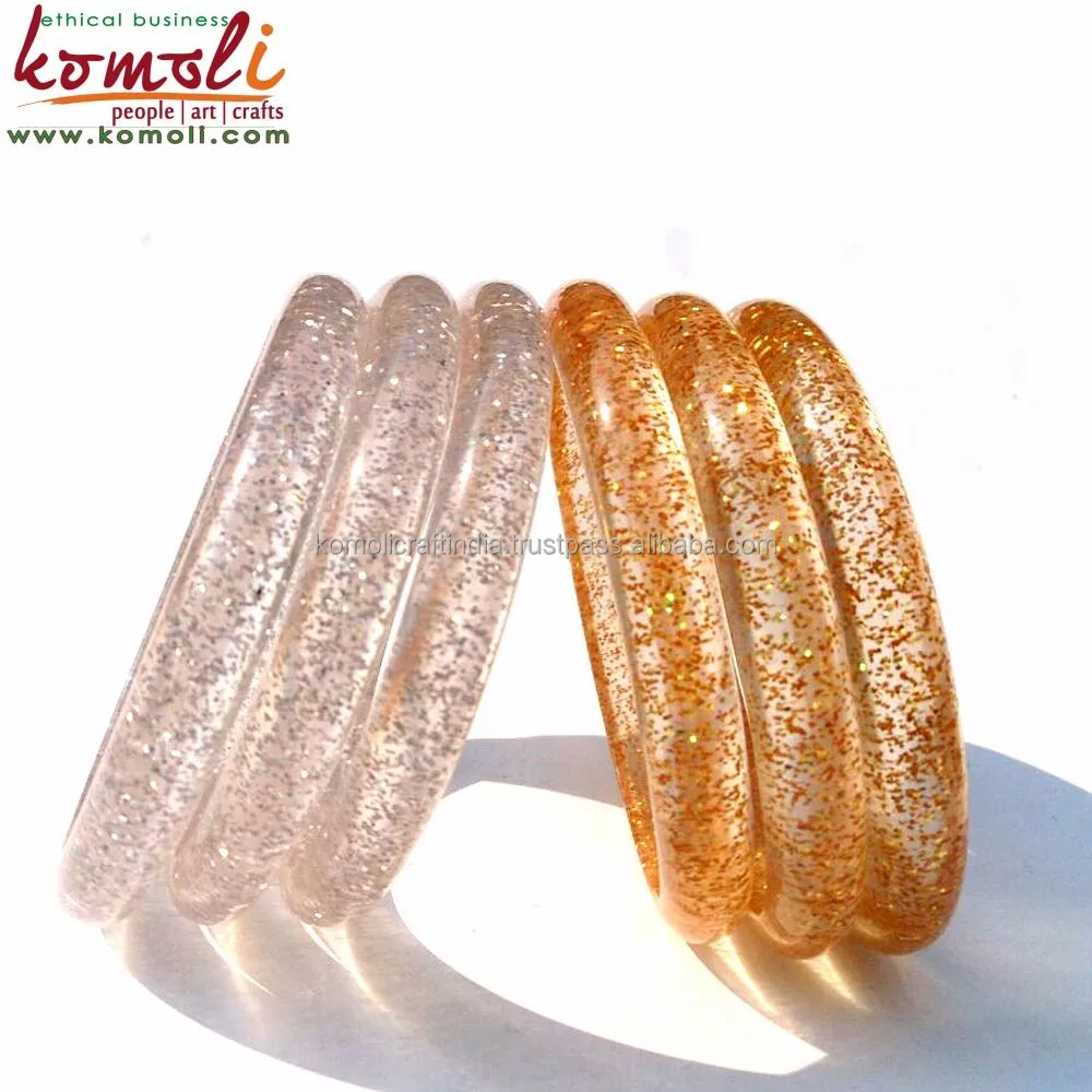 Golden glitter resin acrylic Indian fashion jewellery bracelet bangle