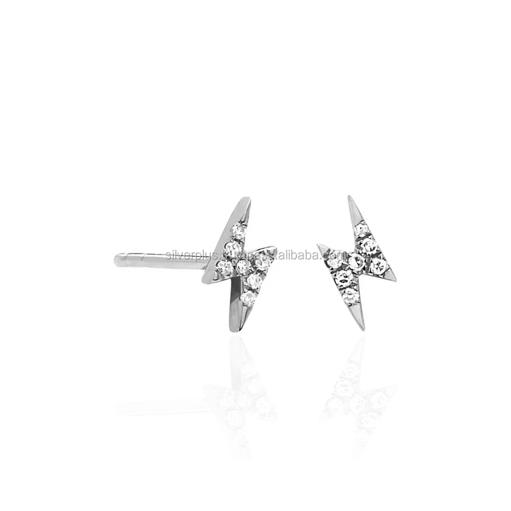 14k Gold H Color SI Diamond 8 mm Thunderbolt Stud Earrings At Wholesale Price