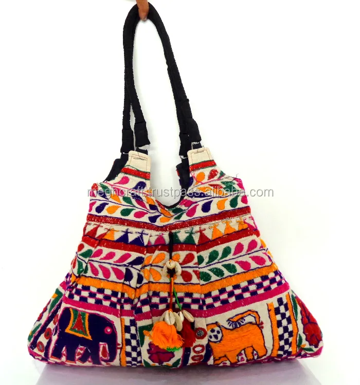 Gujarati elephant embroidered handbag - Indian kutch embroidered new style handbag - Wholesale buying shoulder bag