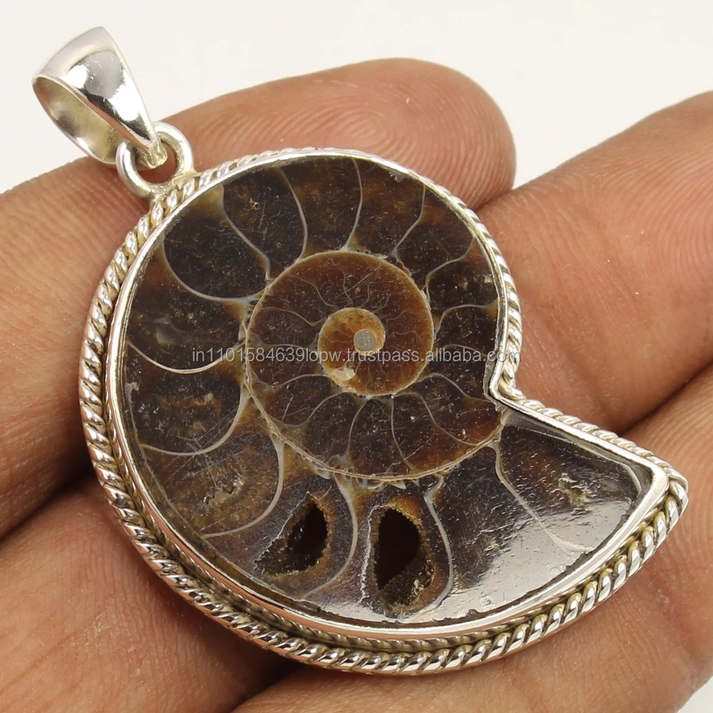 Natural AMMONITE Gemstone Pendant 925 Sterling Silver Jewelry ! Wholesale