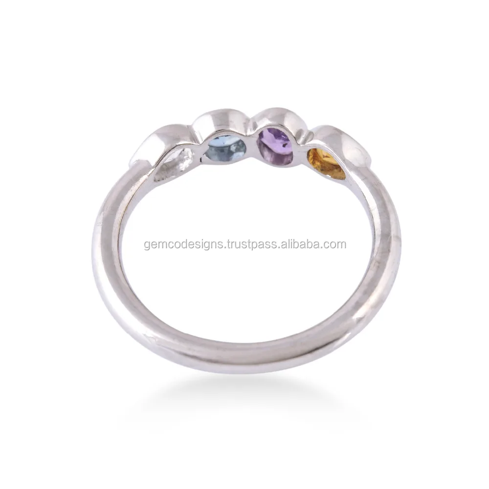 
925 Sterling Silver Amethyst Aquamarine Citrine Blue Moon Stone Ring Jewelry 