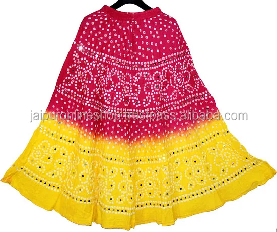 Colorful Tie And Dye Cotton Skirt Jaipur Bandhej Skirt Women Bandhani Flared Skirt