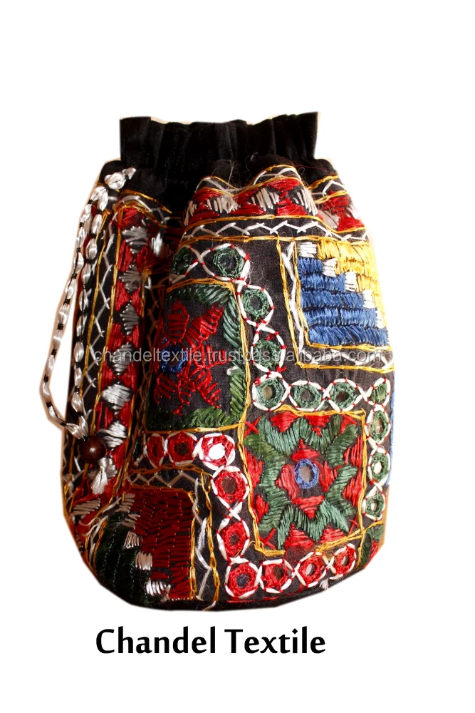Hand made mirror work Potli Embroidered Designer Indian Purse Hippie Boho Clutch Sequins Craft pouch Bag Wedding Party potli bag