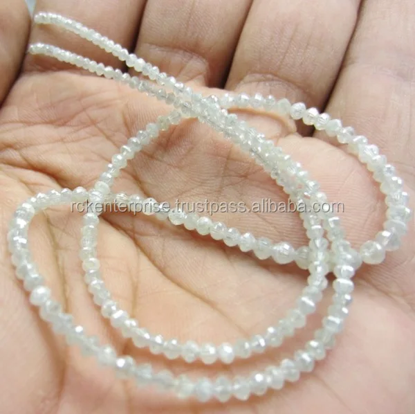 18 Carat White Faceted Diamond Beads Necklace with 14k yellow gold Clasp