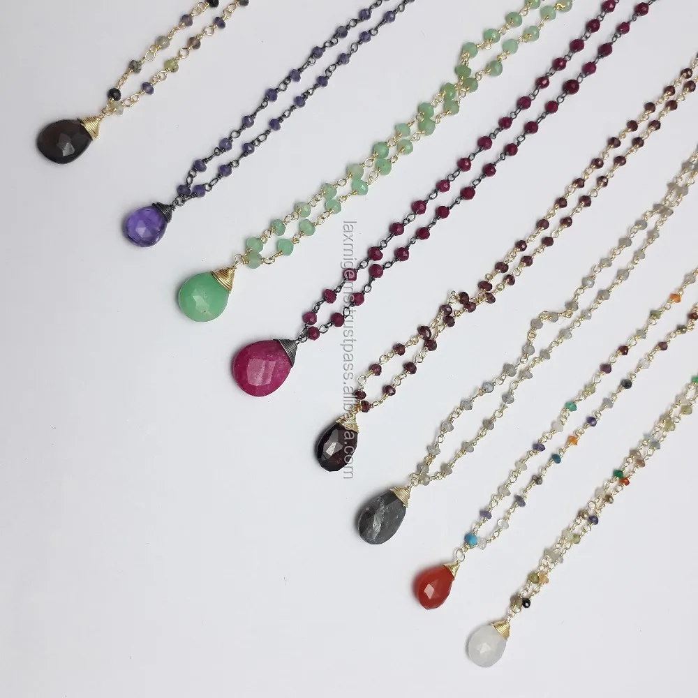 Stylish Ruby 925 sterling silver Rhodium Plated Rosary Chain Gemstone Beads Necklace Jewelry